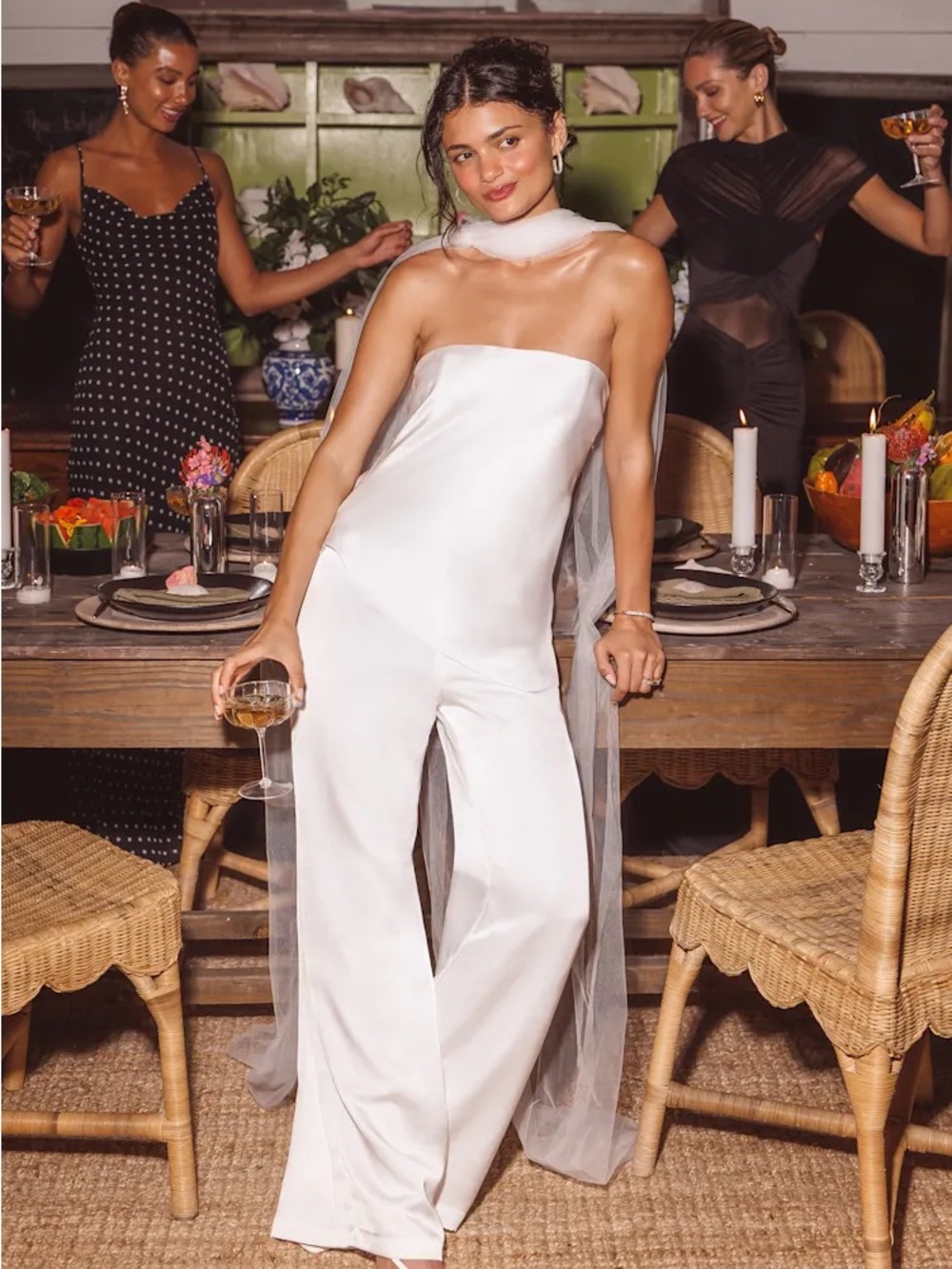 Zettie White Organza Asymmetrical Jumpsuit